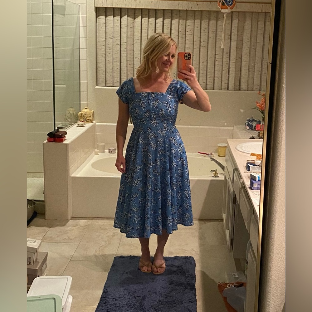 Beautiful blue floral fit and flare dress from Unique Vintage